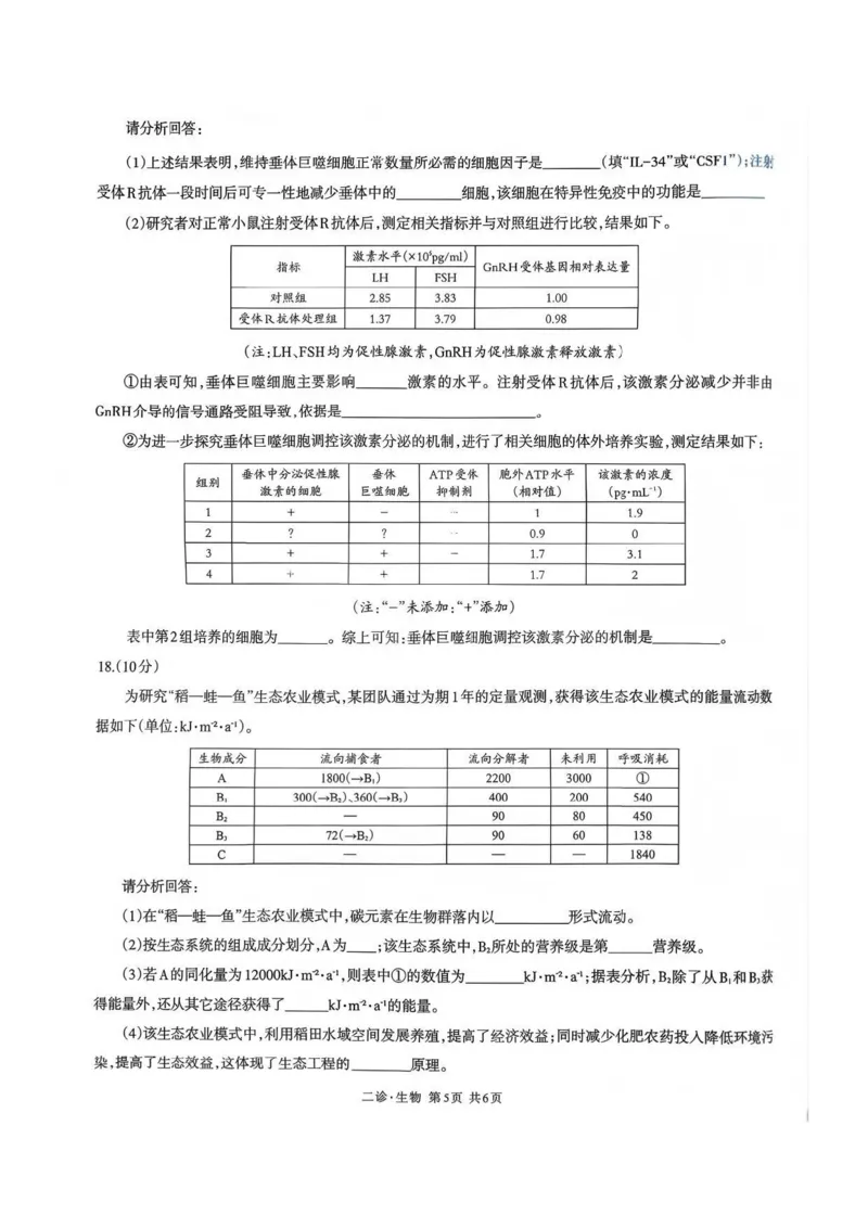 生物试题_全国高考模拟卷_2026年2月_260201四川省泸州市高2023级第二次教学质量诊断性考试（泸州二诊）（全科）