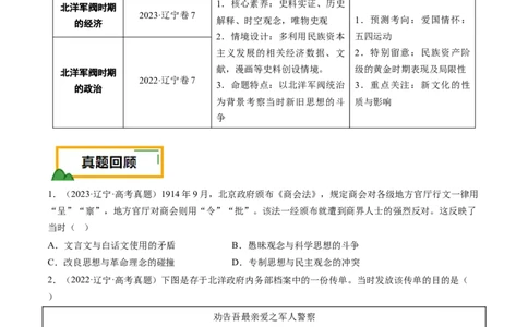 押第7题北洋军阀时期：政治经济文化（原卷版）_07高考历史_2024年新高考资料_52024三轮冲刺_备战2024年高考历史临考题号押题（辽宁、黑龙江、吉林专用）322866720
