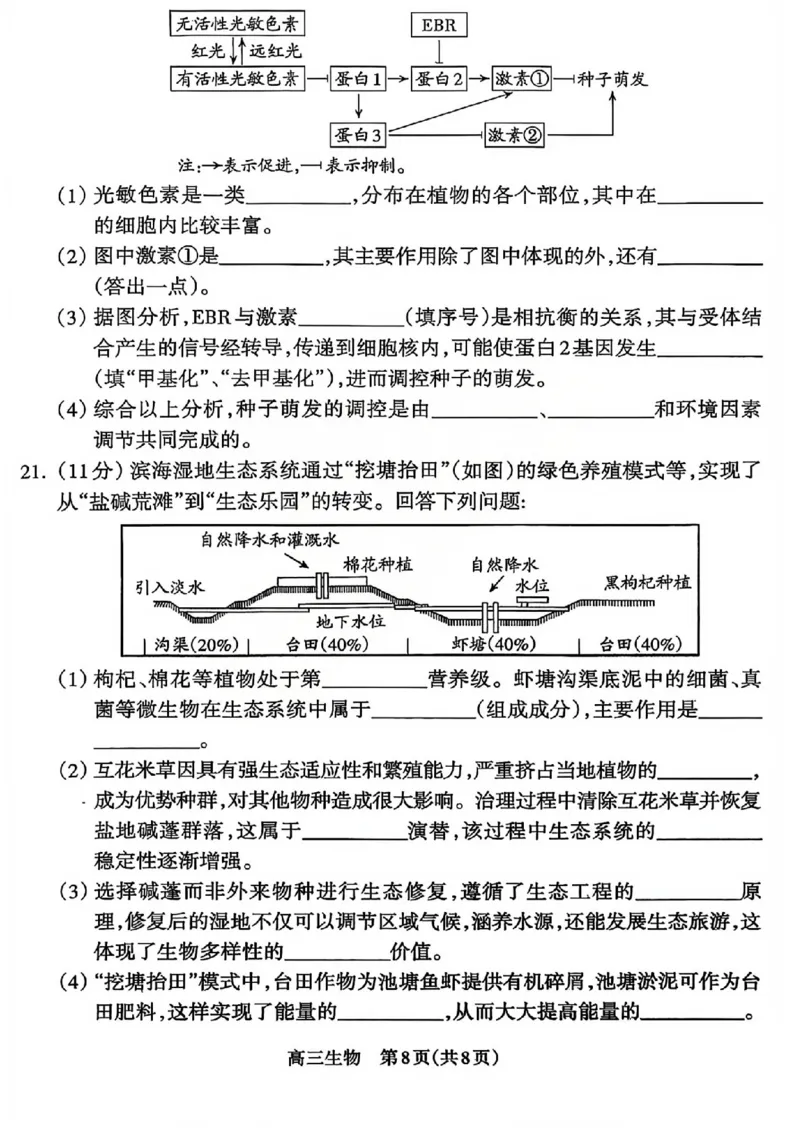生物试题_吕梁一模吕梁25-26学年高三上学期期末调研测试及答案_全国高考模拟卷_2026年2月_260208山西省吕梁25-26学年高三上学期期末调研（吕梁一模）（全科）