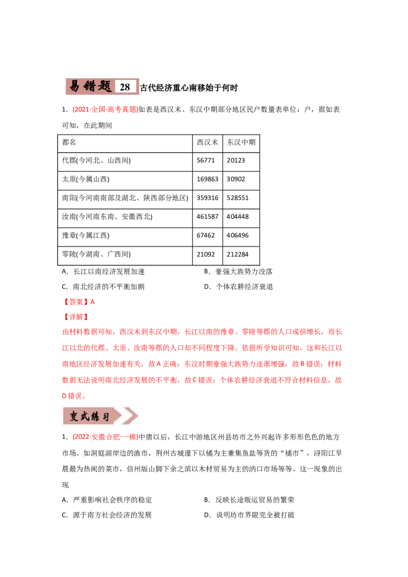 易错点06古代中国的经济-备战2022年高考历史考试易错题_07高考历史_2024年新高考资料_1.2024一轮复习_赠备战2022年高考历史考试易错题