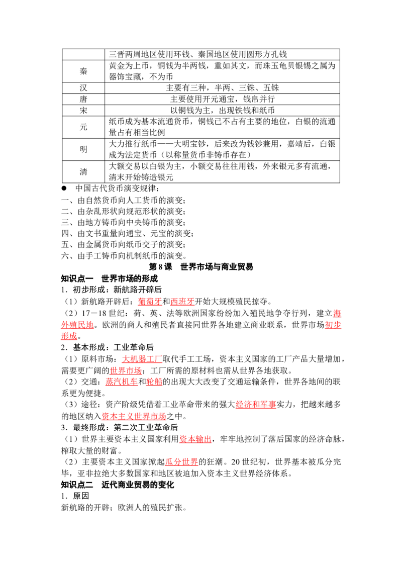 历史选择性必修2经济与社会生活（教师版）35页_07高考历史_2025年新高考资料_专项复习_统编版高中历史知识点总结（教师版+学生版）