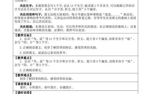 4四季优质版教案_25秋1-6年级语文上册课件教案_25秋统编版语文一年级上册_统编版语文一年级上册教学资源包（25秋七彩课堂）_5.第五单元_4四季_教案