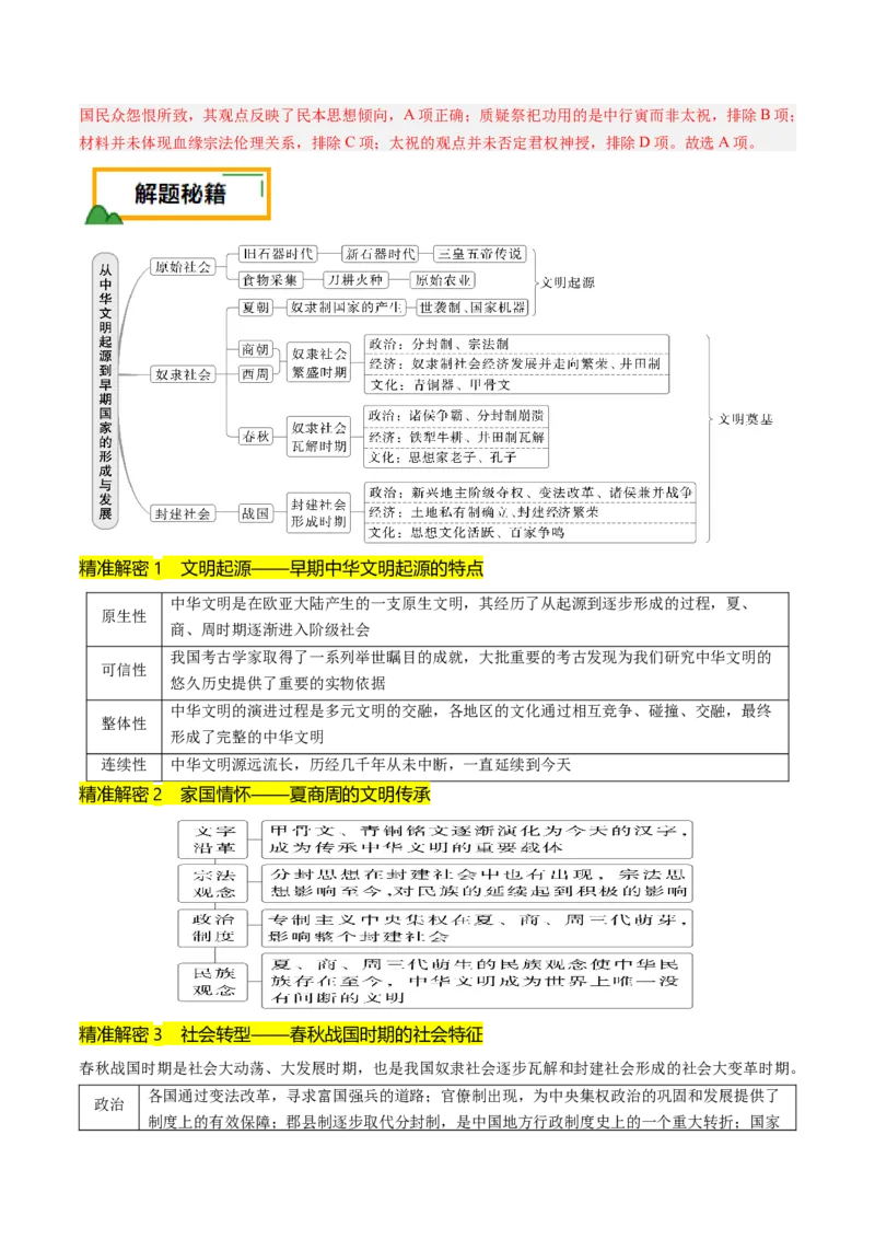押第1题先秦时期：中华文明的起源（解析版）_07高考历史_2024年新高考资料_52024三轮冲刺_备战2024年高考历史临考题号押题（辽宁、黑龙江、吉林专用）322866720