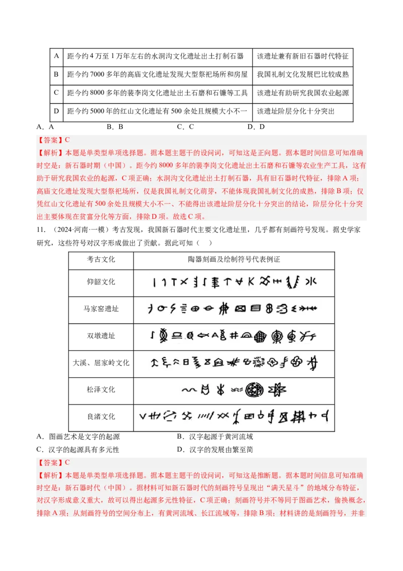 押第1题先秦时期：中华文明的起源（解析版）_07高考历史_2024年新高考资料_52024三轮冲刺_备战2024年高考历史临考题号押题（辽宁、黑龙江、吉林专用）322866720