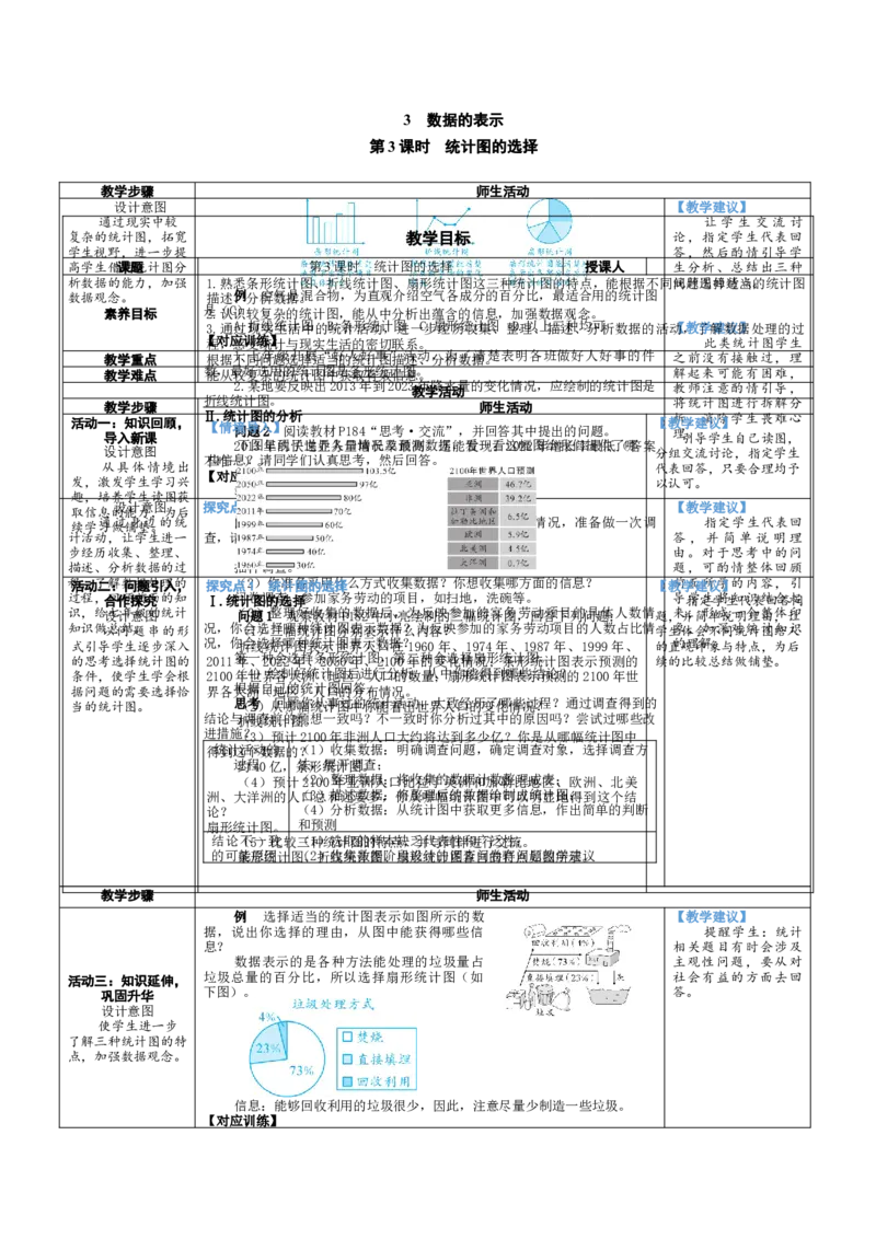 素养目标6.3.3统计图的选择教案（表格式）2024-2025学年北师大数学七年级上册_北师大初中数学_7上-北师大版初中数学_7上-初中数学北师大（2024新版）持续更新_04教案