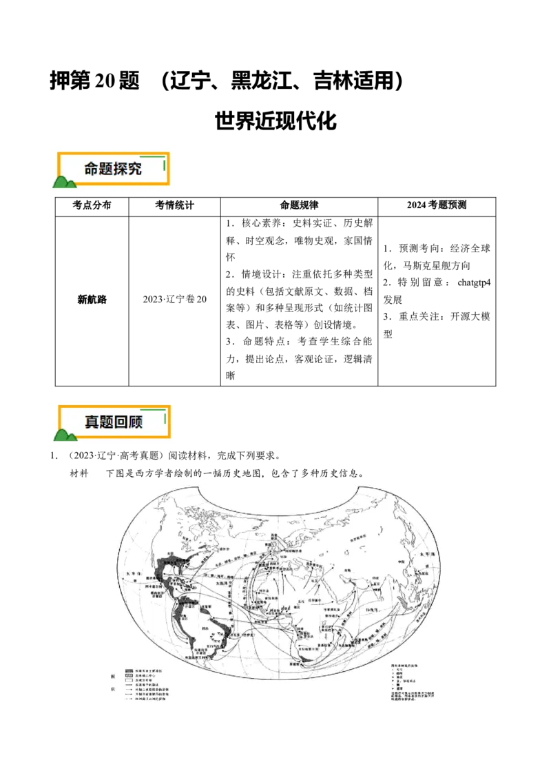 押第20题世界近现代化（原卷版）_07高考历史_2024年新高考资料_52024三轮冲刺_备战2024年高考历史临考题号押题（辽宁、黑龙江、吉林专用）322866720