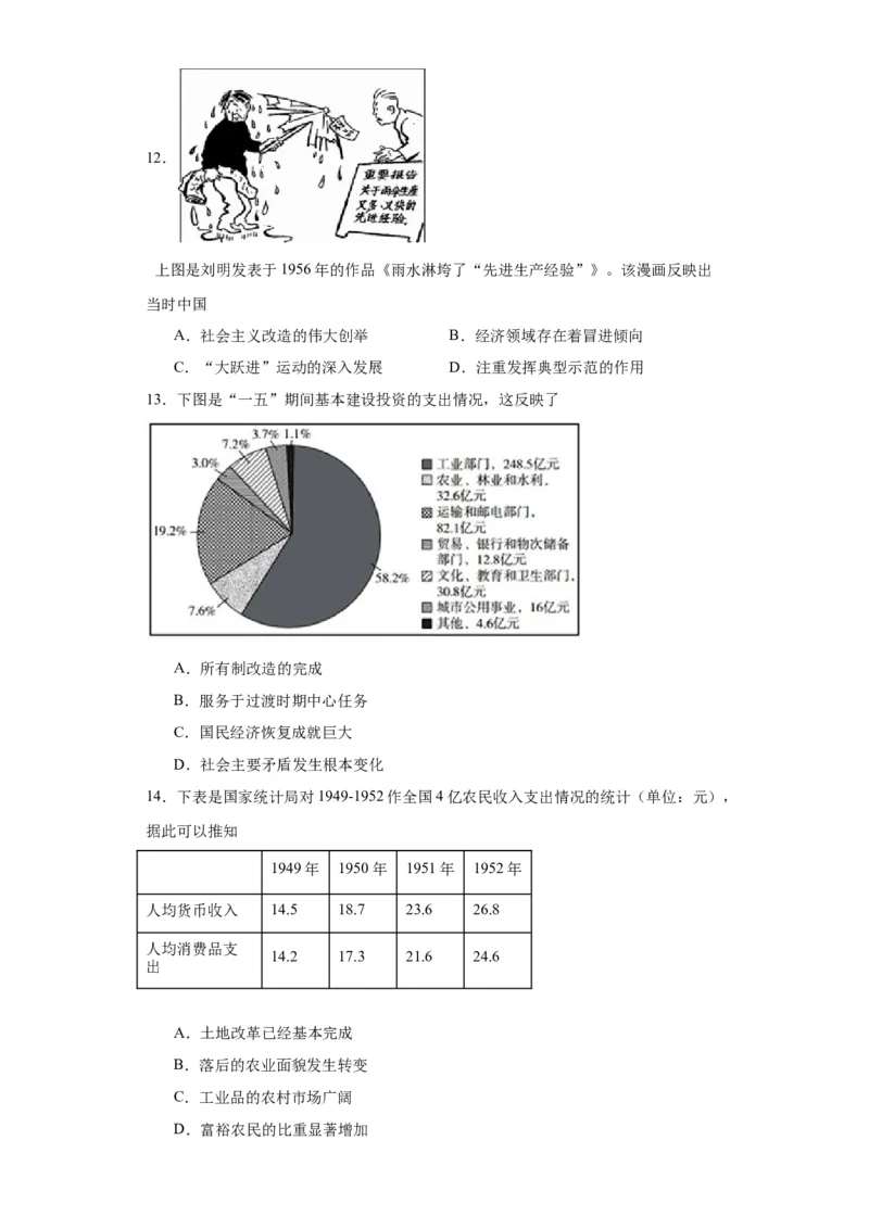 新中国的成立和向社会主义过渡专项练习--2024届高三历史统编版二轮复习原卷版_07高考历史_2024年新高考资料_2.2024二轮复习_2024届高三历史统编版二轮复习专项训练