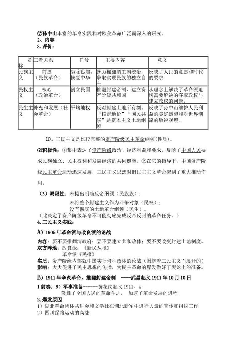 旧民主主义革命后期+知识清单--2024届人民版历史二轮专题复习_07高考历史_2024年新高考资料_2.2024二轮复习_2024届人民版历史二轮专题复习知识清单3107623