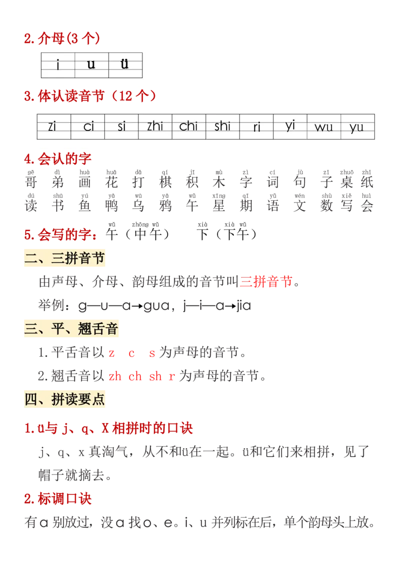 一年级上册语文期中高频考点(1)_小学1-6年级常用的上册资源汇总_一年级上册资料