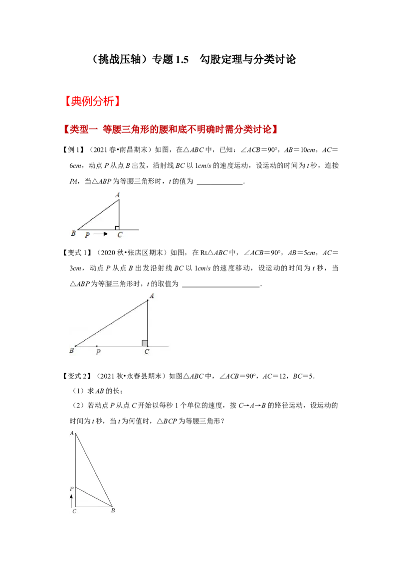 （挑战压轴）专题1.5勾股定理与分类讨论-2022-2023学年八年级数学上册《同步考点解读&bull;专题训练》（北师大版）_北师大初中数学_8上-北师大版初中数学_旧版_06专项讲练