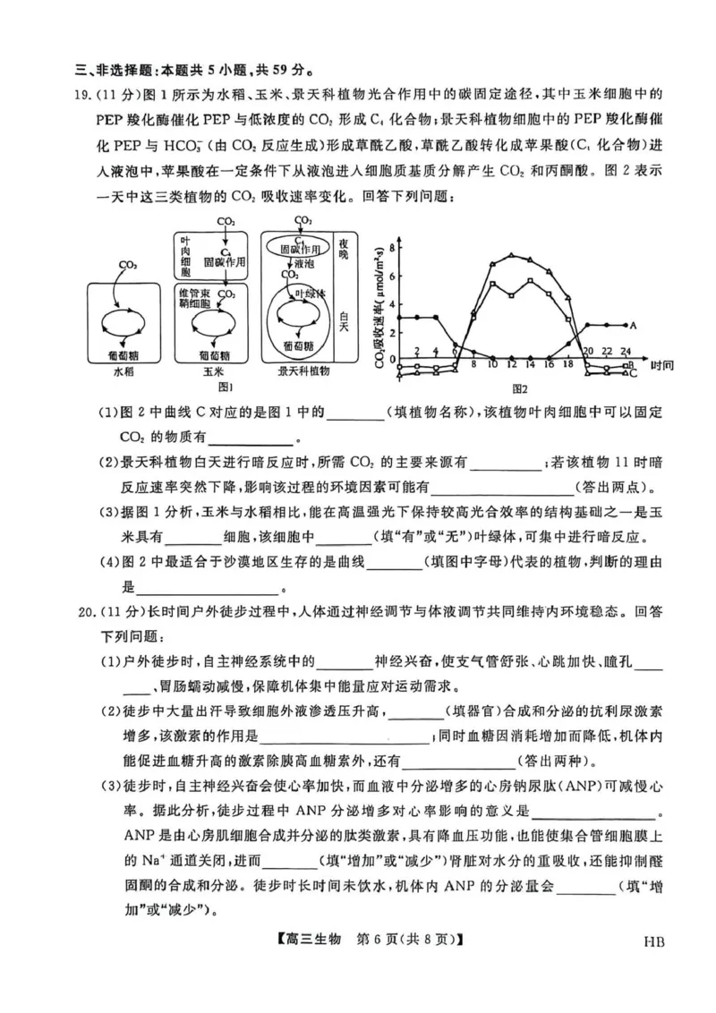 高三生物_全国高考模拟卷_2026年2月_260203河北省2026年高三2月份金科大联考（全科）_河北高三上学期金科联考二月份生物试卷（含答案）