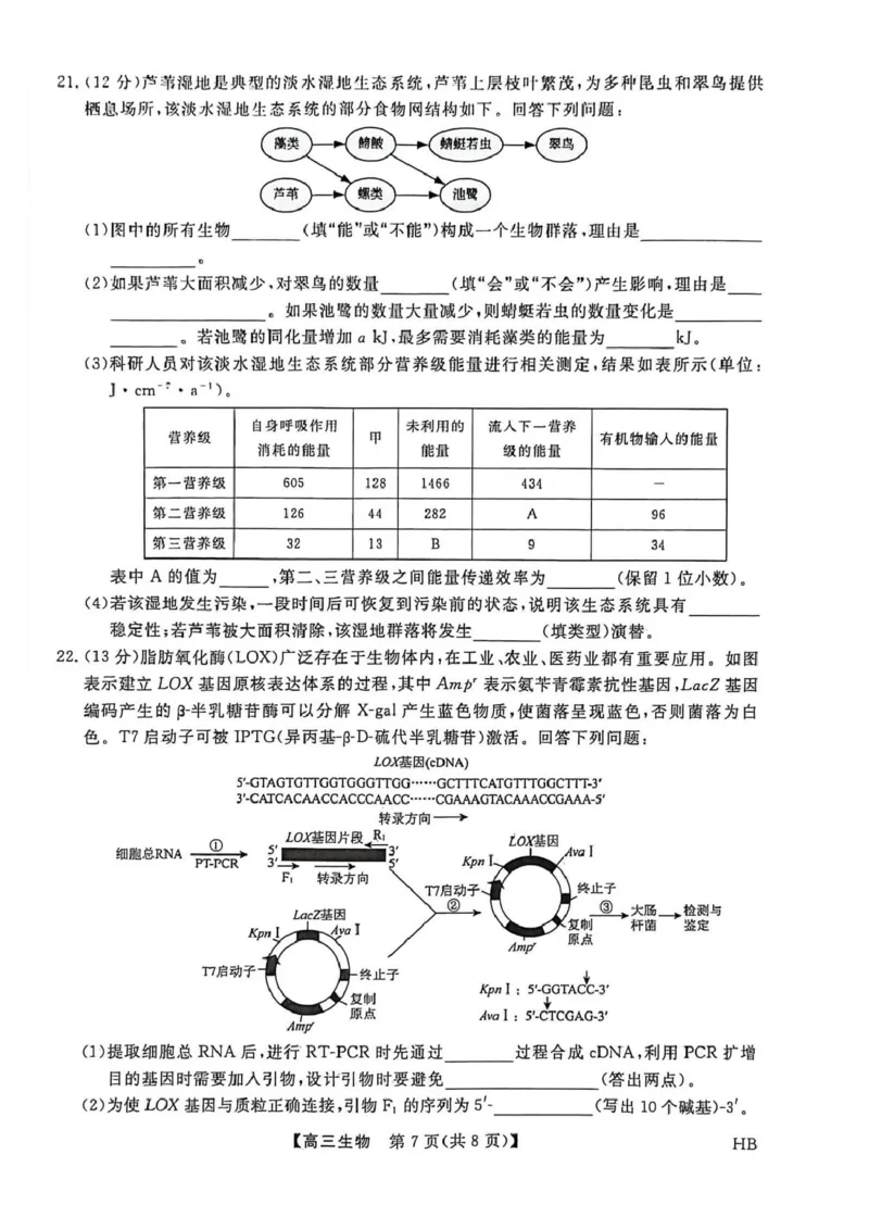 高三生物_全国高考模拟卷_2026年2月_260203河北省2026年高三2月份金科大联考（全科）_河北高三上学期金科联考二月份生物试卷（含答案）