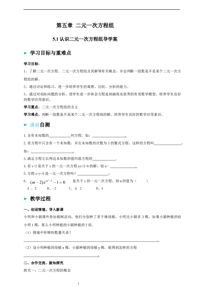 精1北师大版（2024）八年级数学上册第五章《二元一次方程组》5.1认识二元一次方程组导学案_北师大初中数学_8上-北师大版初中数学_初中数学北师大8上-2025秋季新版_第二套推荐25