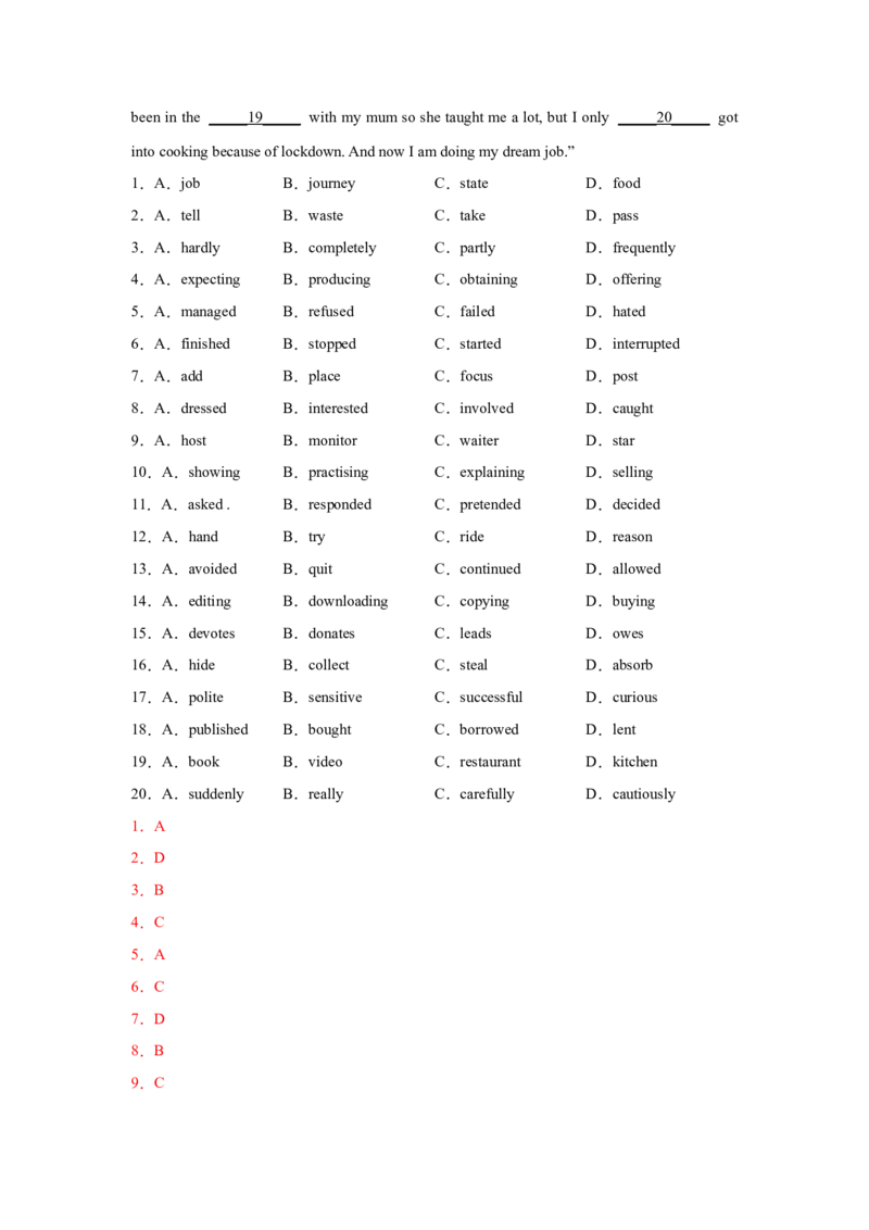 名校模拟练03完形填空-记叙文-2023年高考英语热点&bull;重点&bull;难点专练（教师版）（全国通用）_03高考英语_通用版（老高考）复习资料_2023年复习资料_专项复习