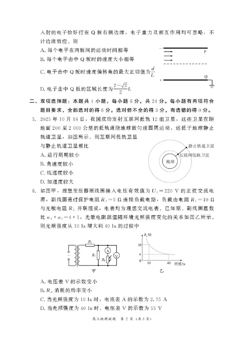 2025&mdash;2026学年（上）期末高中教学质量检测物理_全国高考模拟卷_2026年2月_260208福建省漳州市2025&mdash;2026学年（上）期末高中教学质量检测（全科）