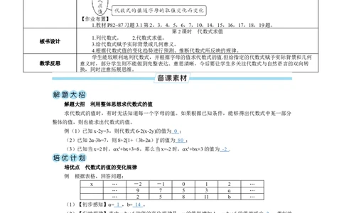 素养目标3.1.2代数式求值教案（表格式）2024-2025学年北师大数学七年级上册_北师大初中数学_7上-北师大版初中数学_7上-初中数学北师大（2024新版）持续更新_04教案