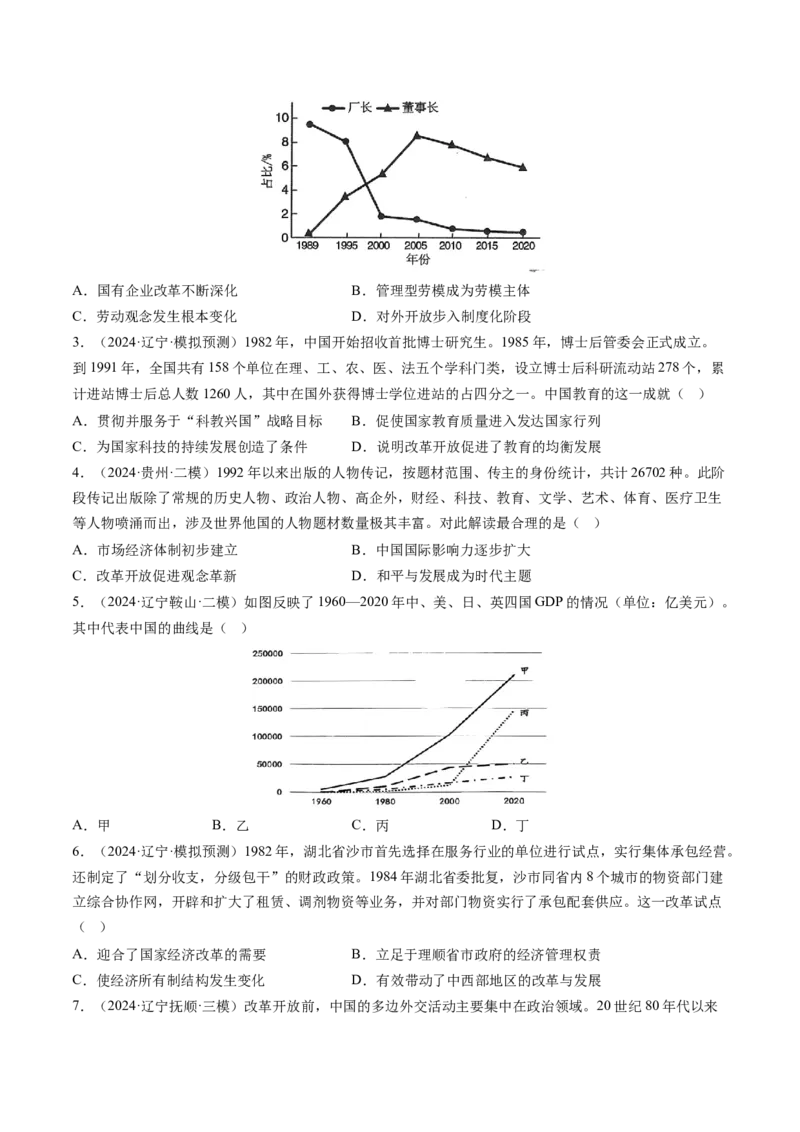押第10题社会主义现代化建设新时期：改革开放与中国特色社会主义道路（原卷版）_07高考历史_2024年新高考资料_52024三轮冲刺