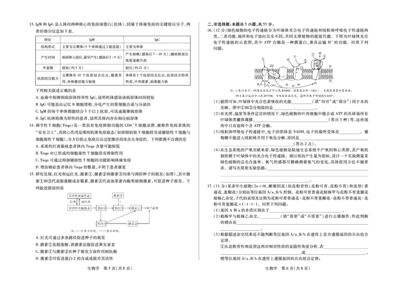 毫州市普通高中2025&mdash;2026学年度第一学期高三期末质量检测生物_全国高考模拟卷_2026年2月_260209安徽省毫州市普通高中2025&mdash;2026学年度第一学期高三期末质量检测（全科）