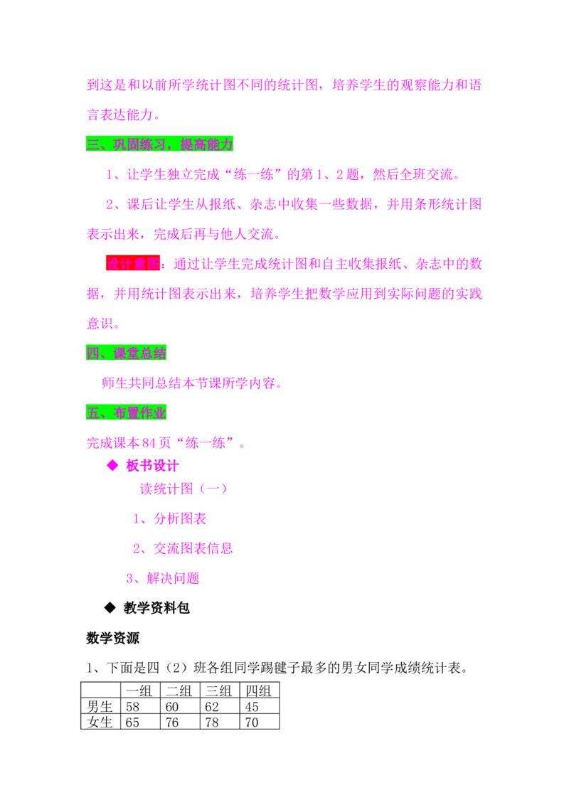 7.2.1读统计图（一）_小学1-6年级常用的上册资源汇总_四年级上册资料(1)_4年级下册教学资源包教案+学案_第七单元复式条形统计图（教案+学案）_教案