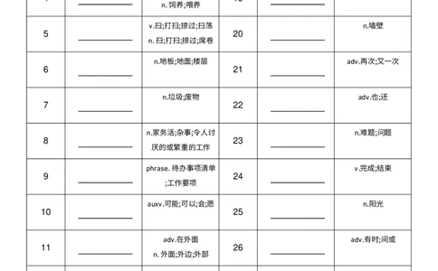 Unit2中译英_小学教辅2026新版+暑假衔接_《小学英语单词默写表》_外研版（三起）_3-6年级上册_2025秋四年级上册新教材单词默写_Unit2