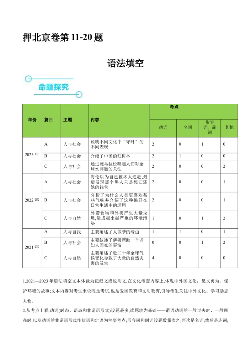 押北京卷第11-20题语法填空（解析版）_03高考英语_2024年新高考资料_5.2024三轮冲刺_备战2024年高考英语临考题号押题（北京专用）32273029