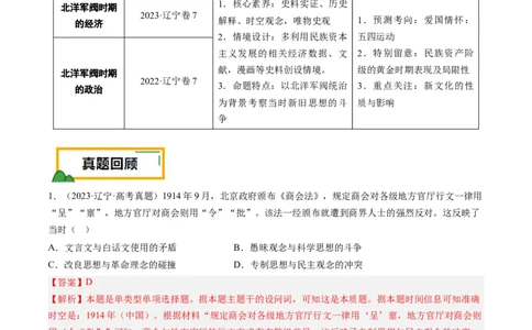 押第7题北洋军阀时期：政治经济文化（解析版）_07高考历史_2024年新高考资料_52024三轮冲刺_备战2024年高考历史临考题号押题（辽宁、黑龙江、吉林专用）322866720