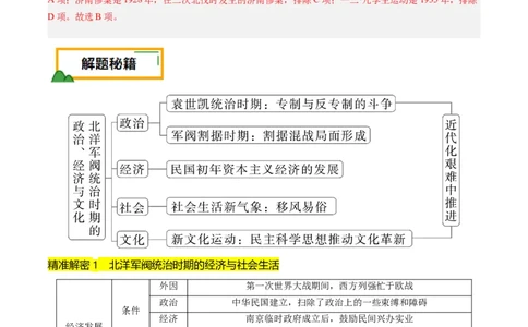 押第7题北洋军阀时期：政治经济文化（解析版）_07高考历史_2024年新高考资料_52024三轮冲刺_备战2024年高考历史临考题号押题（辽宁、黑龙江、吉林专用）322866720