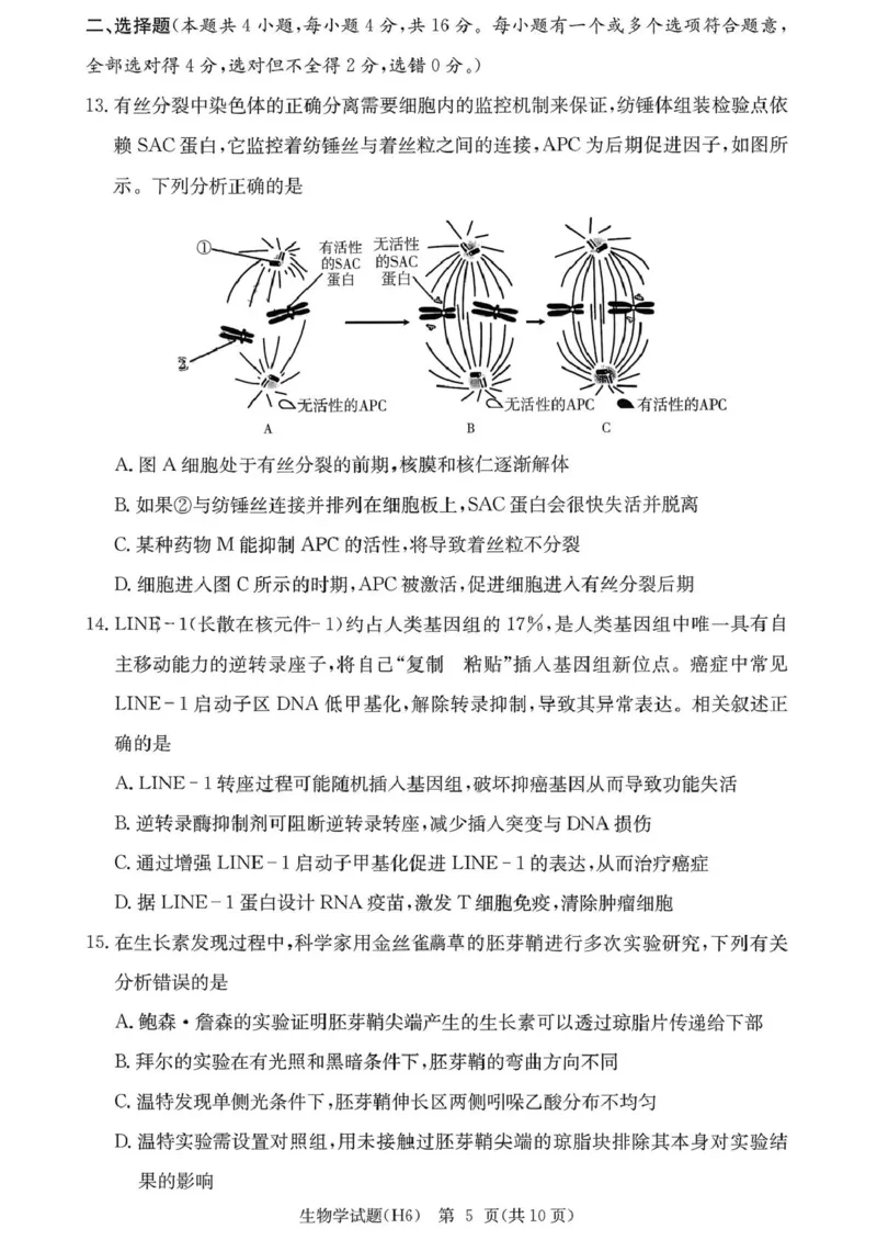 湖南省长沙市雅礼中学2025-2026学年高三上学期2月期末生物试题（含答案）_全国高考模拟卷_2026年2月_260210湖南雅礼中学2025-2026学年高三上学期2月期末（月考六）（全科）