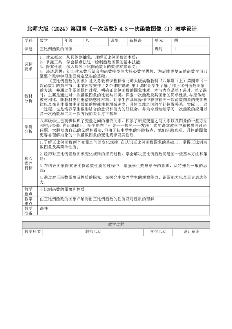 精4北师大版（2024）北师大版八年级数学上册第一章《一次函数》4.3一次函数的图像（1）课时计划）_北师大初中数学_8上-北师大版初中数学_初中数学北师大8上-2025秋季新版