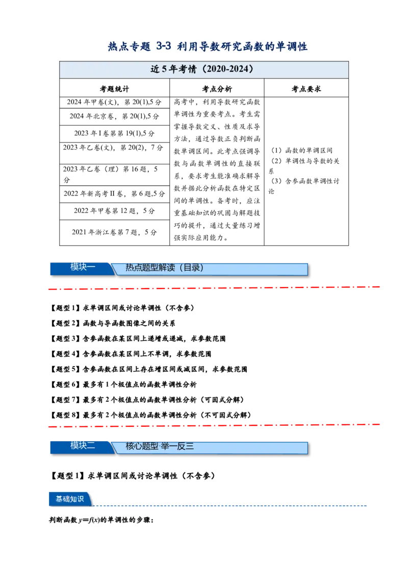 热点专题3-3利用导数研究函数的单调性8类题型（原卷版）-2025年高考数学热点题型追踪与重难点专题突破（新高考专用）_2025年新高考资料_二轮复习
