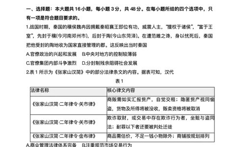 陕西省商洛市2026届高三上学期2月期末考试历史+答案_全国高考模拟卷_2026年2月_260211金太阳&middot;陕西省商洛市2026届高三上学期2月期末考试（全科）