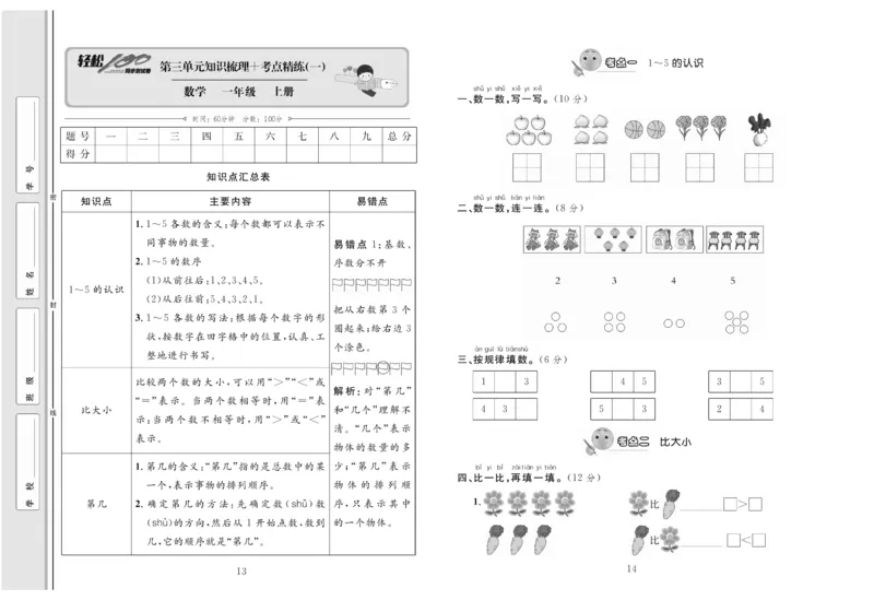 一上数学同步测试卷轻松100分_小学1-6年级常用的上册资源汇总_一年级上册资料