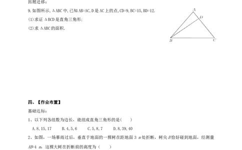 精6北师大版（2024）八年级数学上册第一章《勾股定理》回顾与思考导学案_北师大初中数学_8上-北师大版初中数学_初中数学北师大8上-2025秋季新版_第二套推荐25
