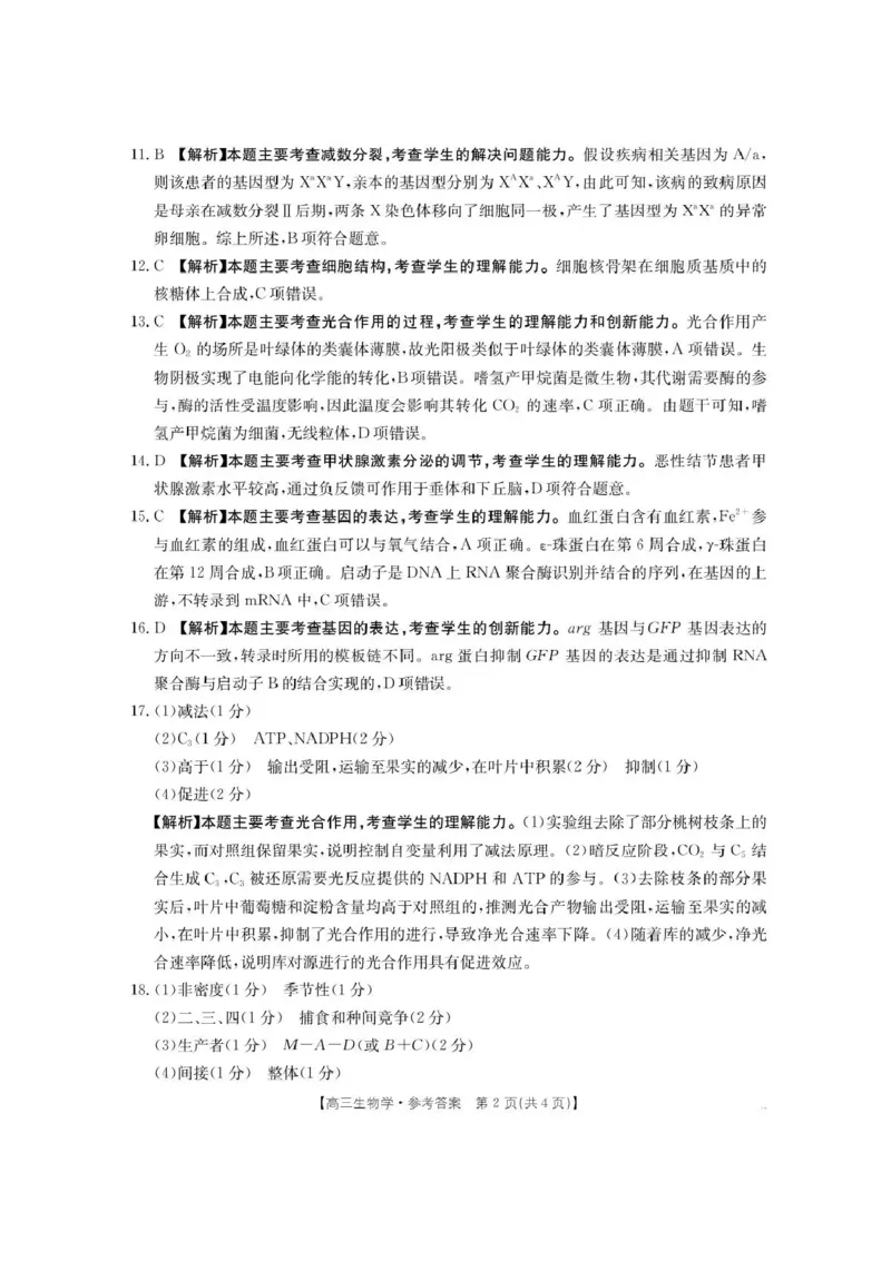 陕西省商洛市2026届高三上学期2月期末考试生物+答案_全国高考模拟卷_2026年2月_260211金太阳&middot;陕西省商洛市2026届高三上学期2月期末考试（全科）