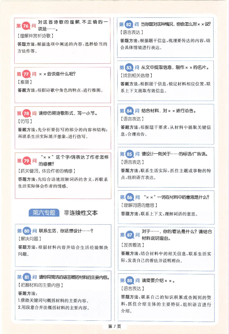 一本-小学语文阅读答题方法100问-4年级专题卡片(6)_小学1-6年级一本阅读题系列