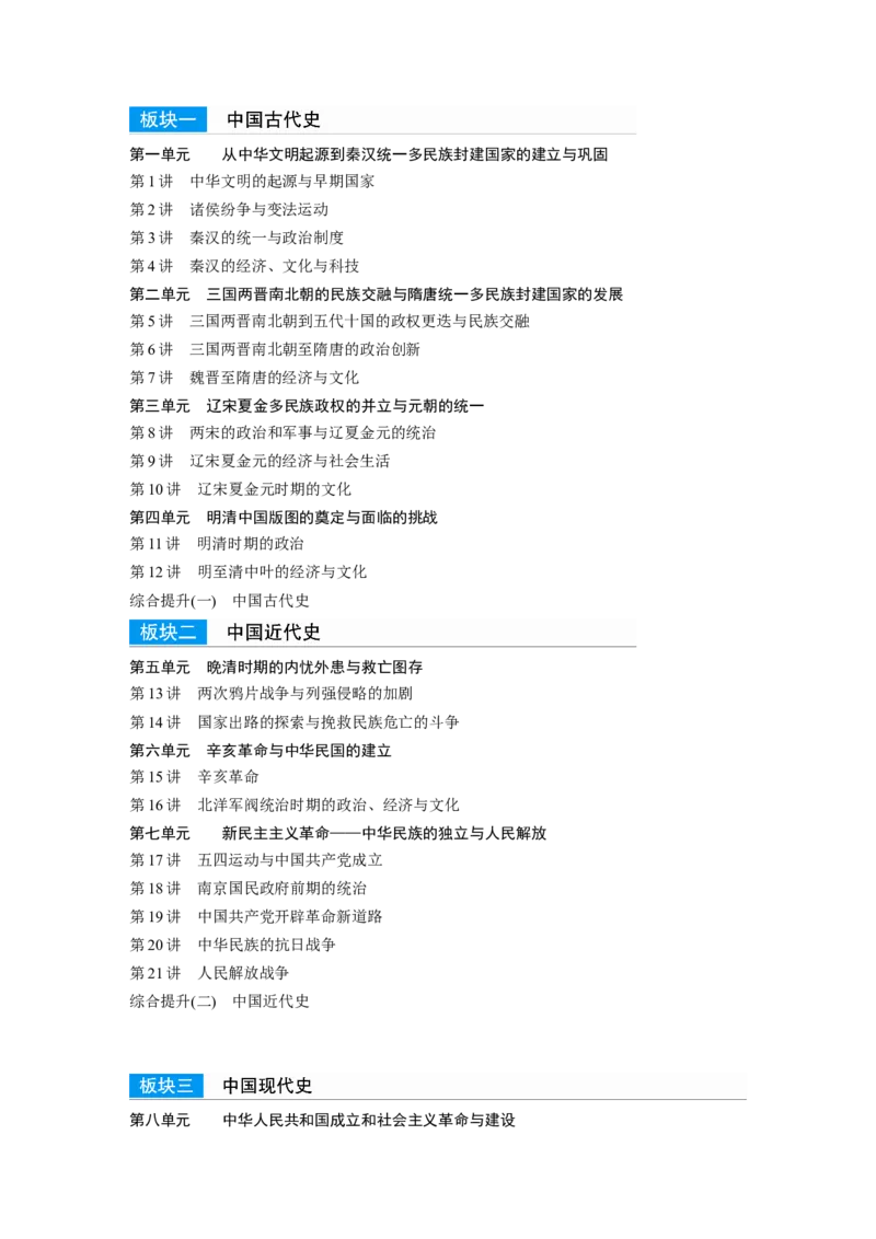 复习讲义（目录）_07高考历史_2024年新高考资料_1.2024一轮复习_2024年高考历史一轮复习讲义（部编版）_学生版在此文件夹_学生用书Word版文档_大一轮复习讲义