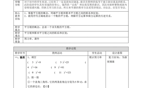 精3北师大版（2024）八年级数学上册第二章《实数》2.2平方根课时计划_北师大初中数学_8上-北师大版初中数学_初中数学北师大8上-2025秋季新版_第二套推荐25