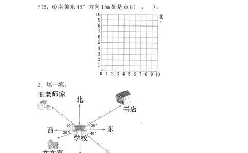 9.3位置与方向_小学1-6年级常用的上册资源汇总_六年级上册资料(1)_七彩课堂人教版数学六年级上册教学资源包_第九单元总复习_9.3位置与方向_课时练