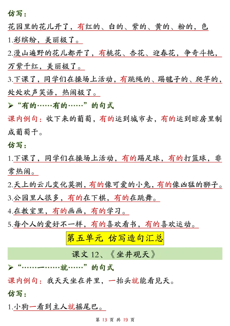 5-二年级上册语文仿写句子(1)_小学1-6年级常用的上册资源汇总_二年级上册资料(1)