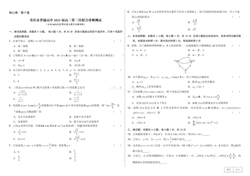 试卷册&middot;核心卷40套_全国高考模拟卷_2024各科知识点合卷集（非实时各地名校卷）_一数核心卷40套