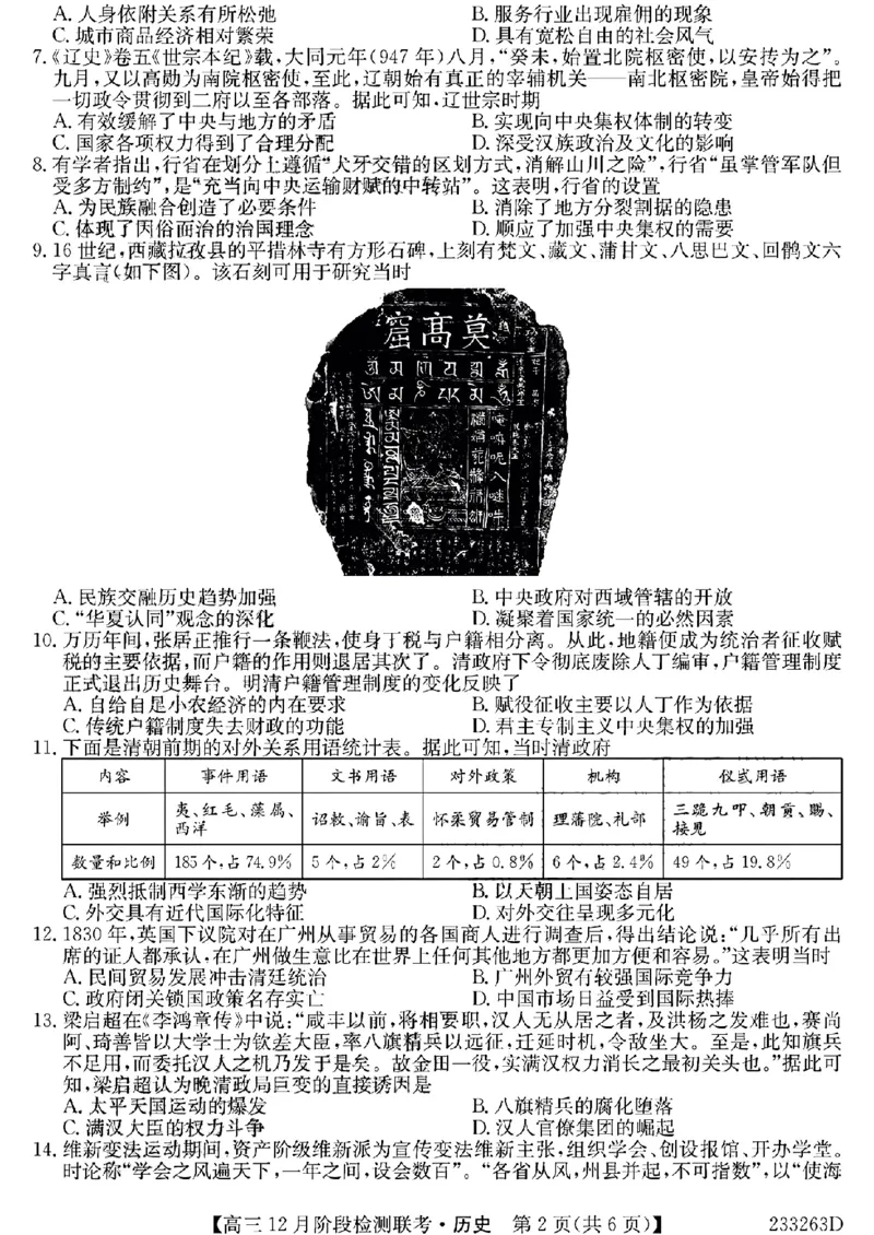 安徽省耀正优+2022-2023学年高三上学期12月联考历史试题_07高考历史_历史高考模拟题_旧高考_2023年