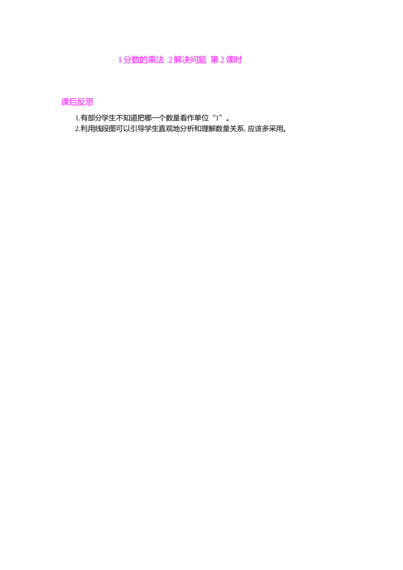 一、分数乘法解决问题第2课时_小学1-6年级常用的上册资源汇总_六年级上册资料(1)_七彩课堂人教版数学六年级上册教学资源包_第一单元分数乘法_单元资料汇总_教学反思
