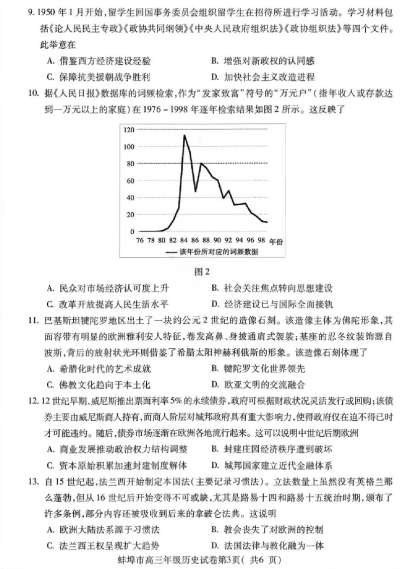 安徽蚌埠市2026届高三年级第第一次教学质量检查考试历史试题（含答案）_全国高考模拟卷_2026年2月_260208安徽蚌埠市2026届高三年级第第一次教学质量检查考试（全科）