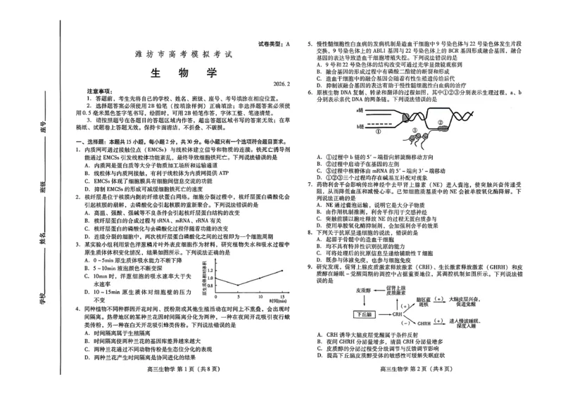 生物试题_全国高考模拟卷_2026年2月_260210（潍坊一模）潍坊市2026年2月高考模拟考试（全科）