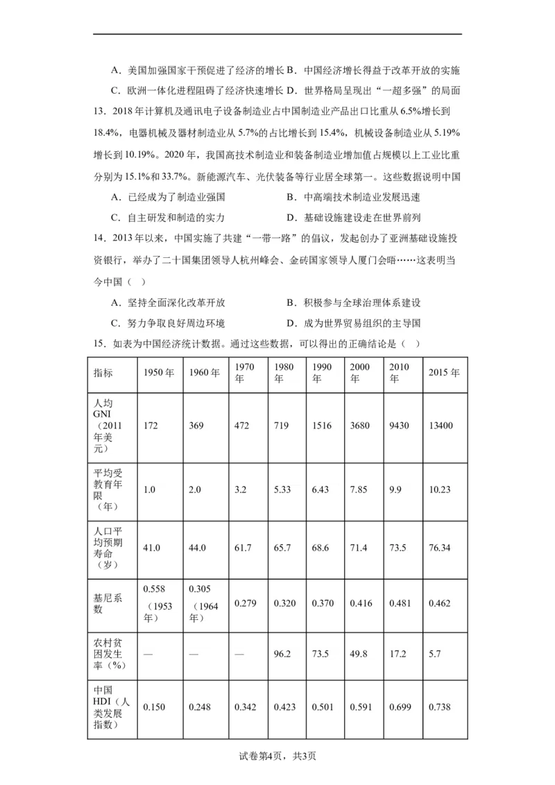 改革开放和社会主义现代化建设的巨大成就专项练习--2024届高三历史统编版二轮复习原卷版_07高考历史_2024年新高考资料_2.2024二轮复习_2024届高三历史统编版二轮复习专项训练