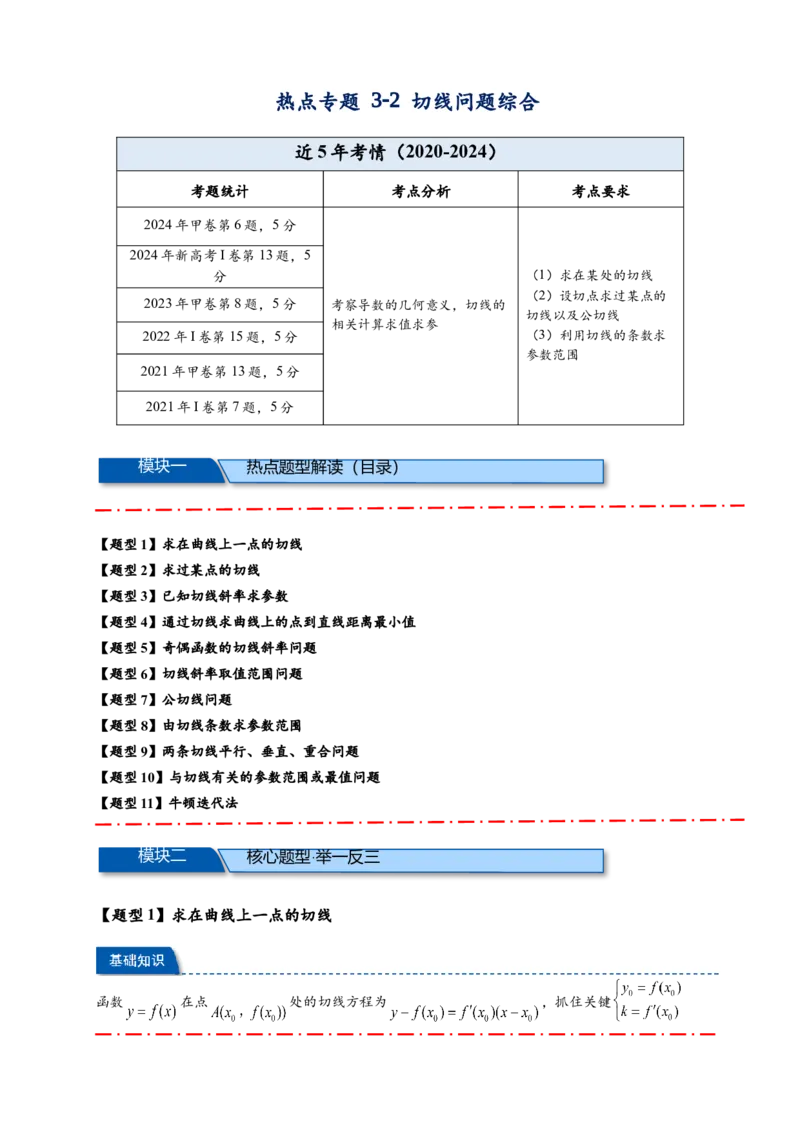 热点专题3-2切线问题综合11类题型（原卷版）-2025年高考数学热点题型追踪与重难点专题突破（新高考专用）_2025年新高考资料_二轮复习