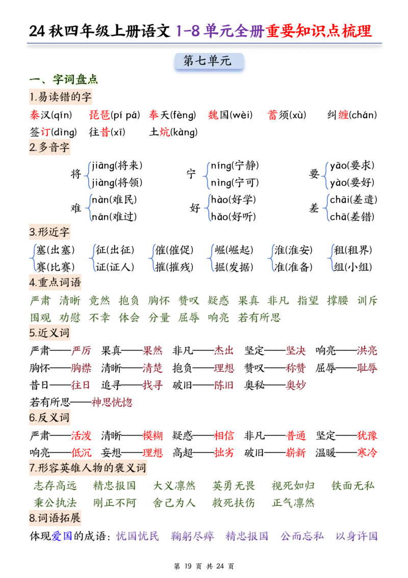 ❀24秋四年级上册语文1-8单元全册重要知识点-2(1)(1)_小学1-6年级常用的上册资源汇总_四年级上册资料(1)
