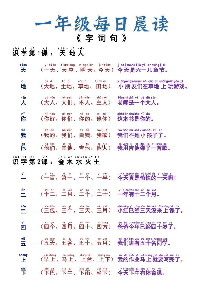 9.16一年级每日晨读1-语文园_小学1-6年级常用的上册资源汇总_一年级上册资料_曹操老师_资料包