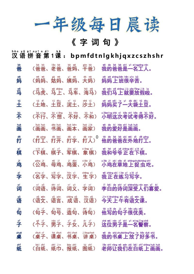 9.16一年级每日晨读1-语文园_小学1-6年级常用的上册资源汇总_一年级上册资料_曹操老师_资料包
