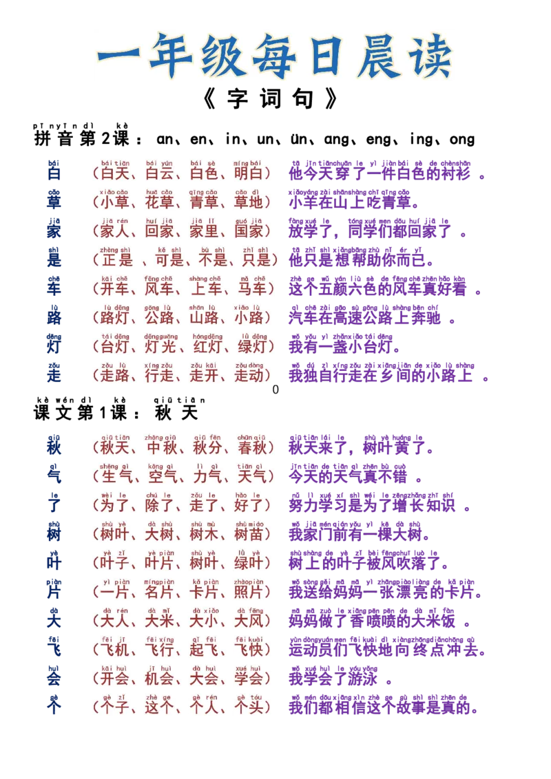 9.16一年级每日晨读1-语文园_小学1-6年级常用的上册资源汇总_一年级上册资料_曹操老师_资料包